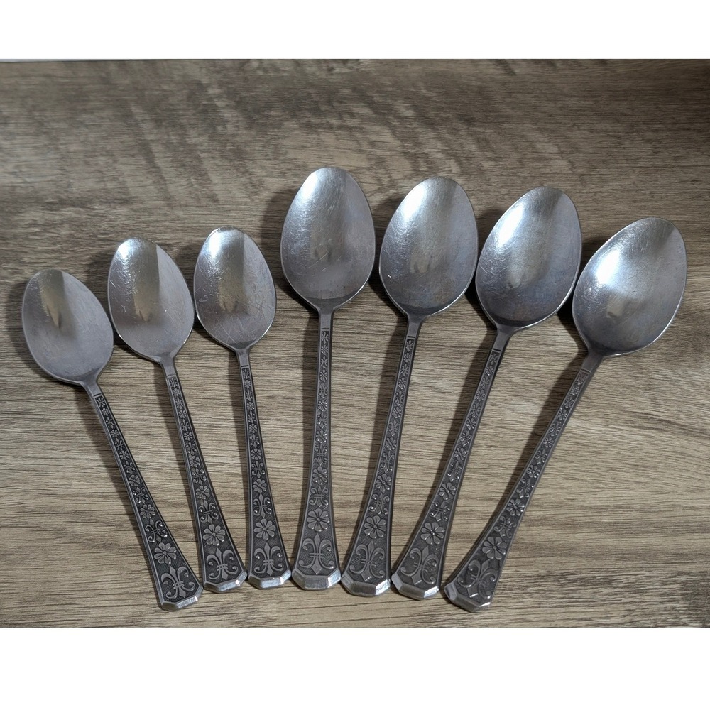 7pc Interpur Florenz 8 Petal Floral Stainless Steel Korea Spoon Set Fleur De Lis
